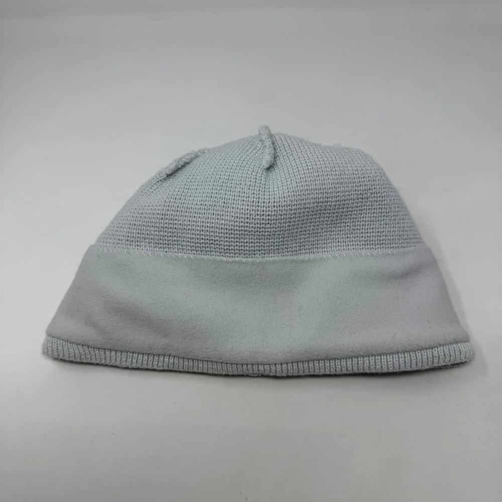 The North Face Light Grey Knit Fleece Lined Beanie Skull Cap Embroidered Logo